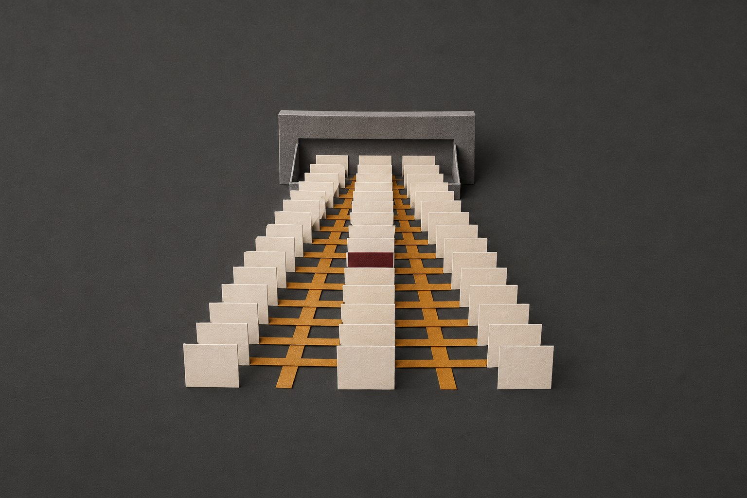 A large grid of anonymous repeated attempts meets one consistent five-part review gate.